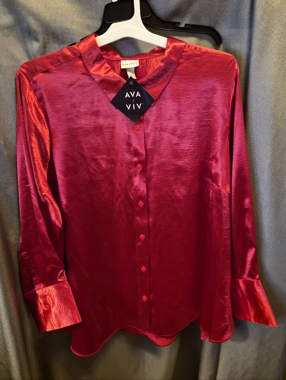 AVA VIV Red Satin Button-Up Blouse 3X NWT